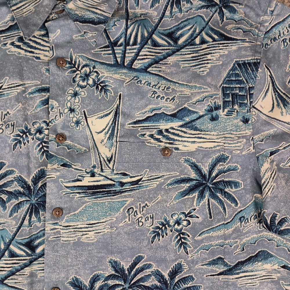 Vintage Island Shores Mens Large Blue‎ AOP Hawaiian Shirt Y2K - Picture 4 of 10
